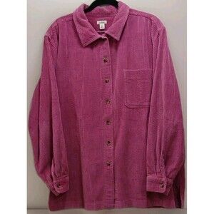 LL Bean Women’s XL Pink Corduroy Button Front Shirt Pocket Top 100% Cotton EUC